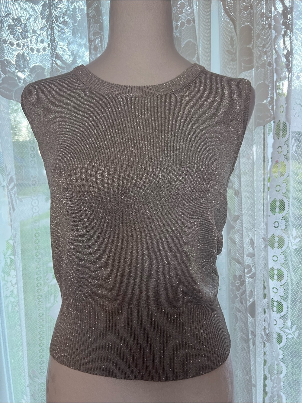 Vintage Joseph A. Petite Metallic Silver Knit Tank Medium